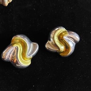 Vintage* 60s Laton Mexico Sterling 2-Tone Swirl Pierced Earrings